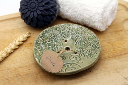Handgefertigte Seifenschale - Rund in "Jade"